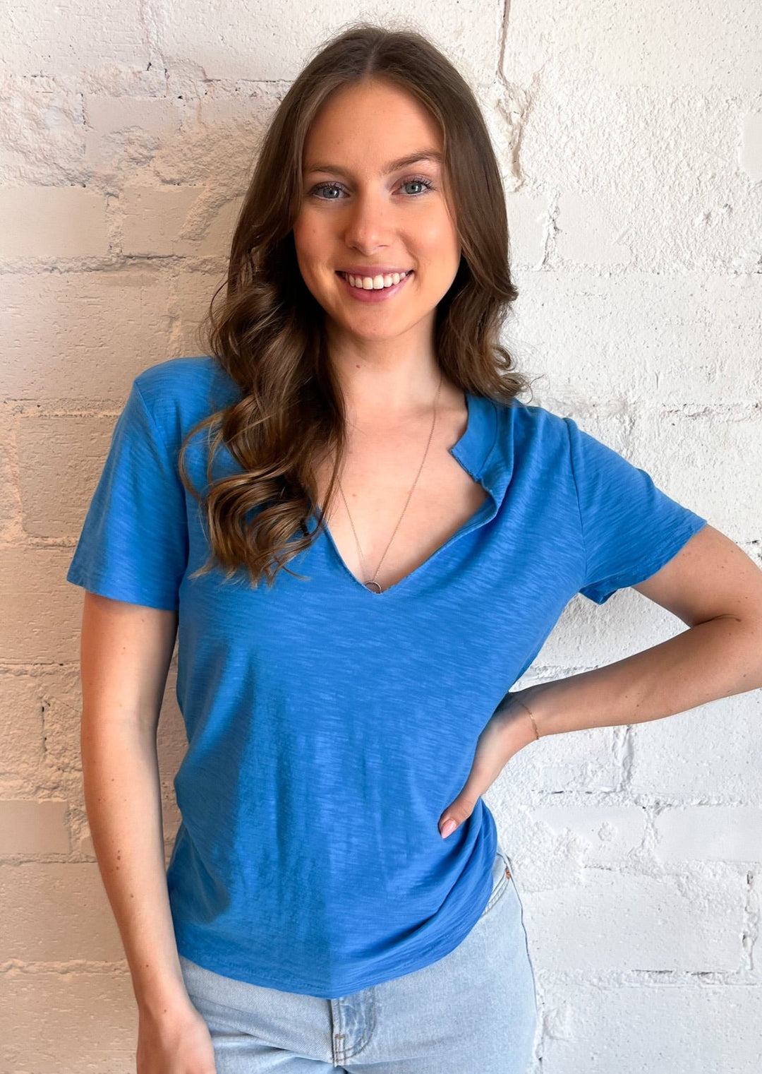 Blue Lagoon Plata Notched Tee, Tops, Project Social T, Adeline, dallas boutique, dallas texas, texas boutique, women's boutique dallas, adeline boutique, dallas boutique, trendy boutique, affordable boutique