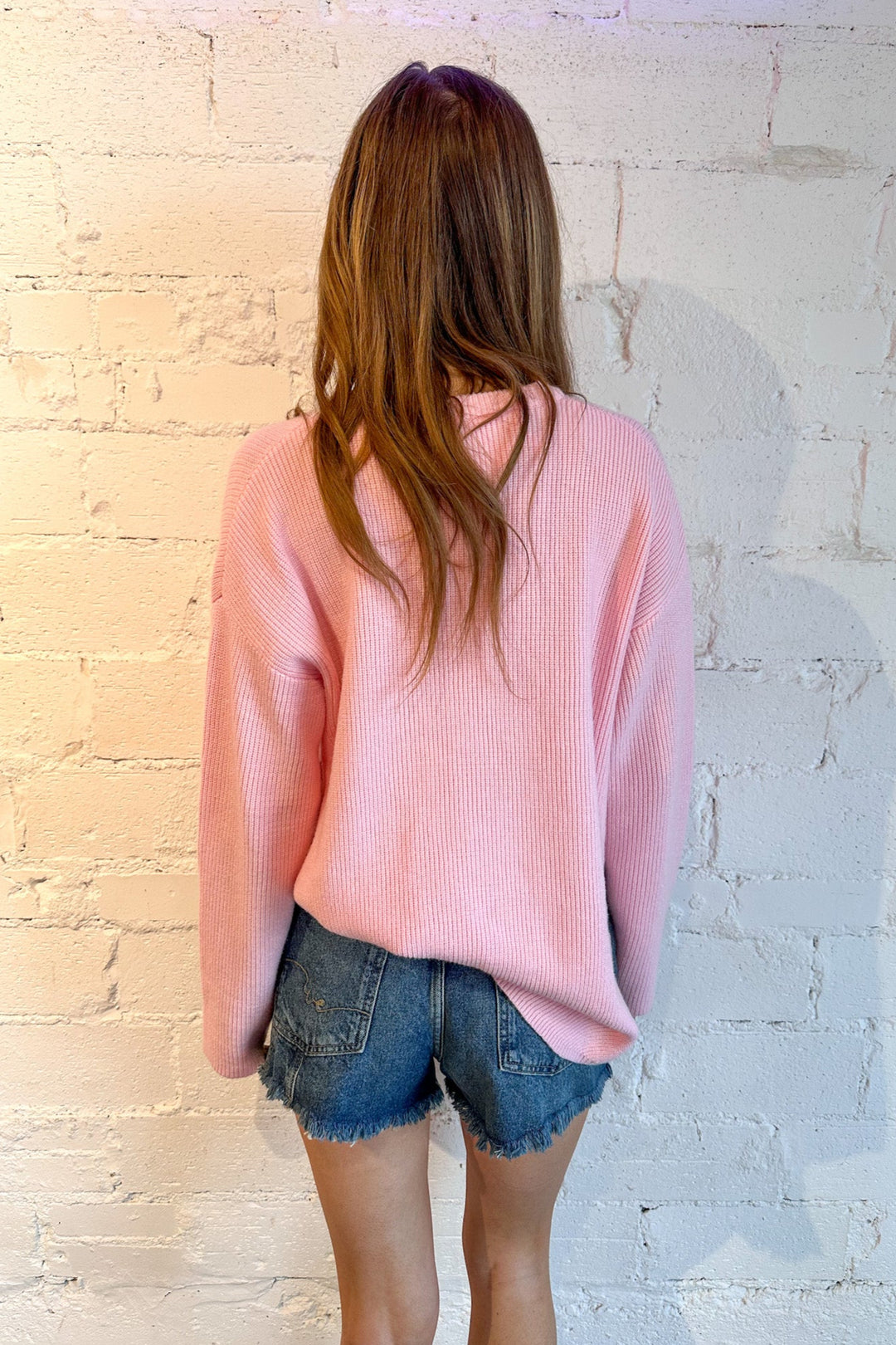 Baby Pink Side Slit Sweater, Sweater, Adeline Boutique, Boutique Clothing, Pink Sweater 