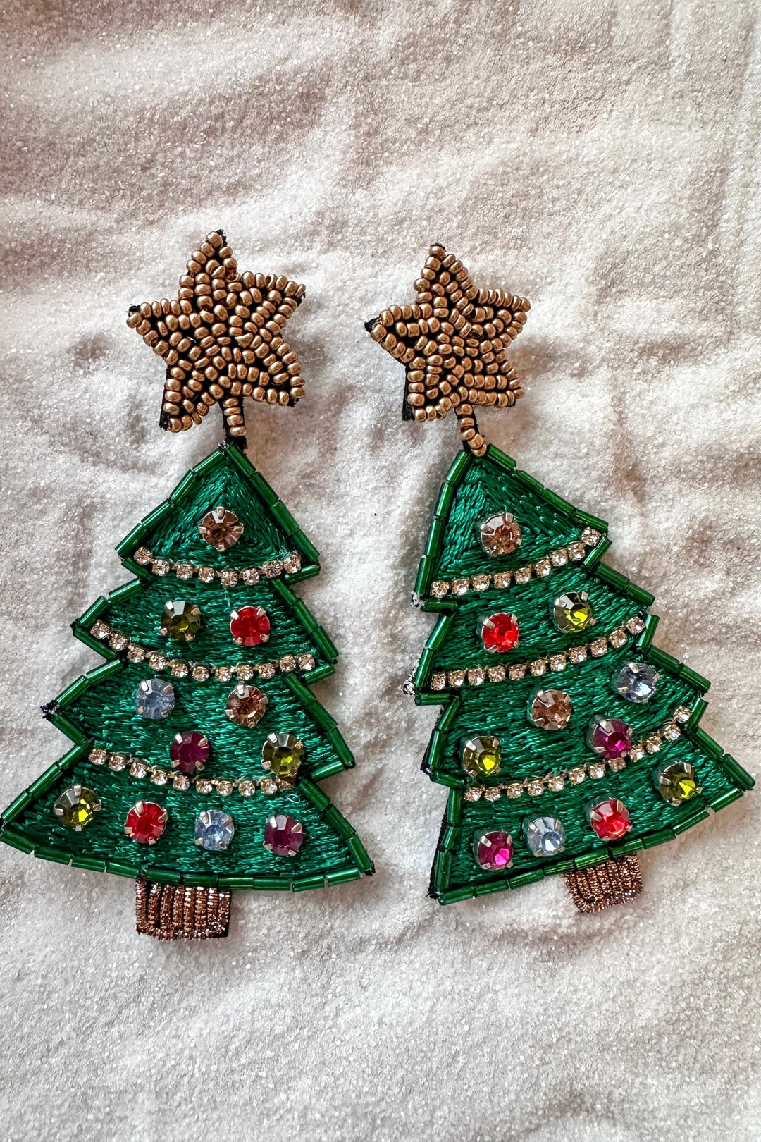 Beaded Christmas Tree Earrings, Holiday Earrings, Adeline Boutique, Boutique Jewelry 