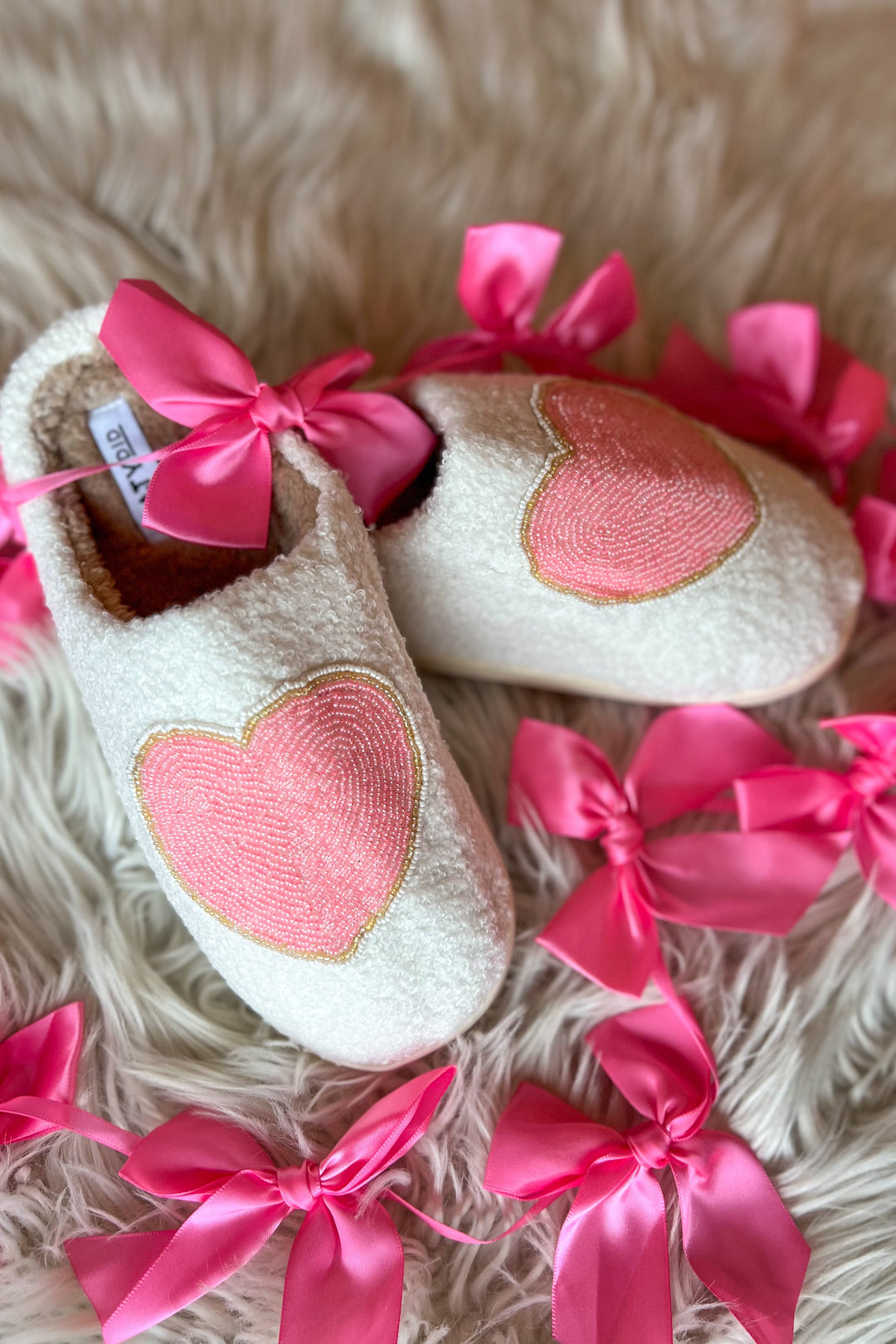 Beaded Pink & Gold Heart Valentines Slippers, Slippers, Shoes, Valentines, Adeline Boutique, Gift Idea