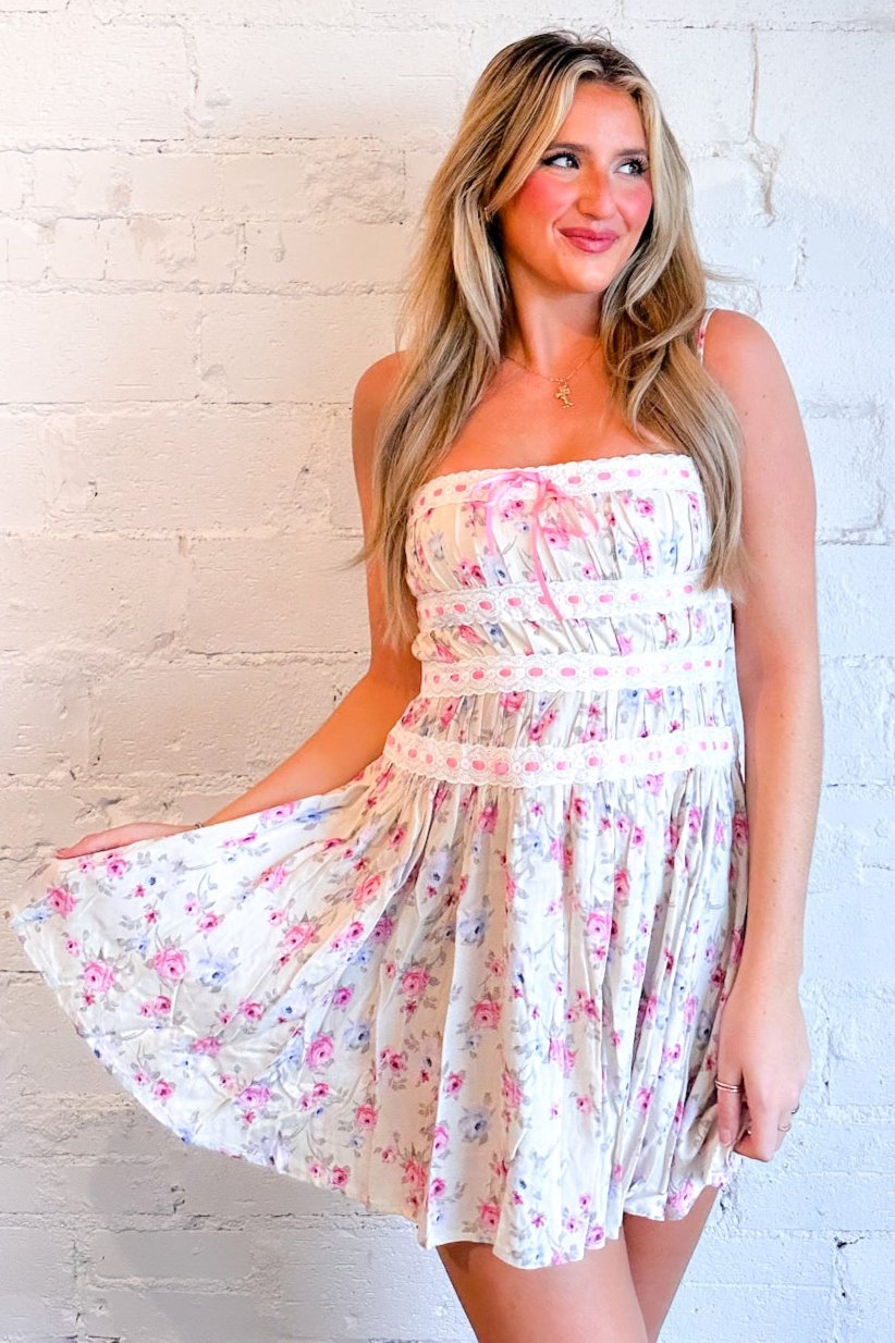 Berries Floral Mini Dress, Floral, Pink, Womens boutique, boutique