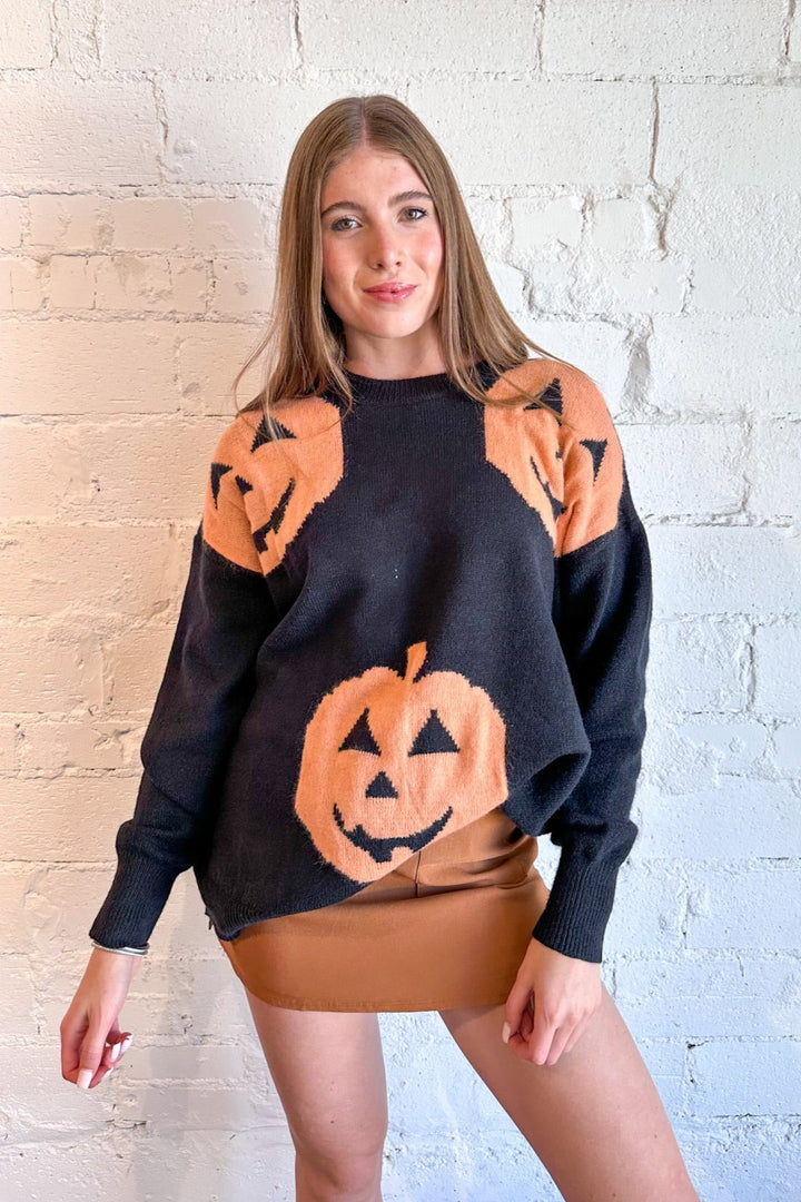 Sweater, Oversized Sweater, Halloween Sweater, Pumpkin Sweater, Dallas Boutique 