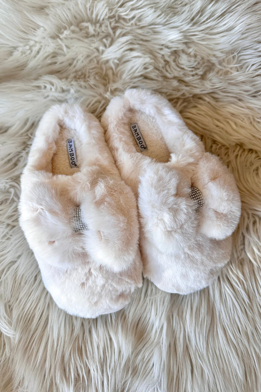 Bling On The Holidays Fur Slippers Front, Fur Slippers, Slippers, Adeline Boutique 