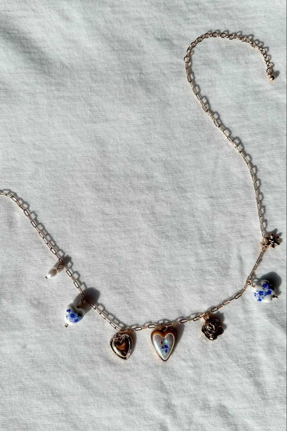 Blue & White Charm Necklace, Necklace, Jewelry, Adeline Boutique, Gift Idea, Accessory 