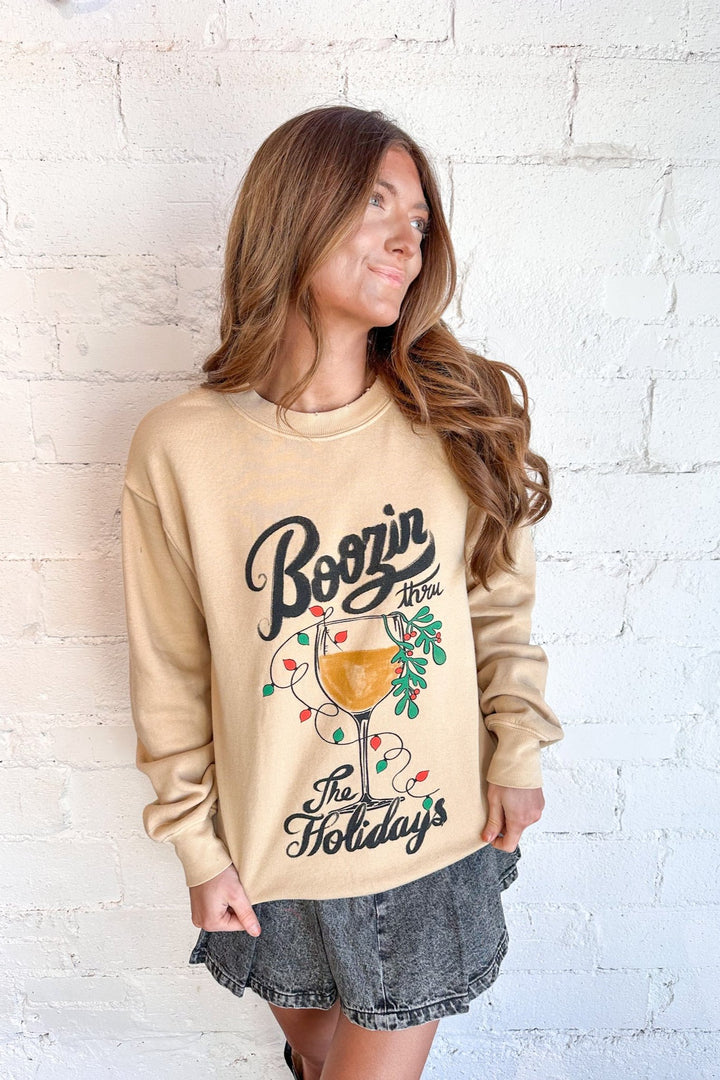 Boozin' Sweatshirt, Graphics, Graphic Sweatshirt, Sweatshirt, Crewneck, Holiday Sweatshirt, Adeline Boutique 