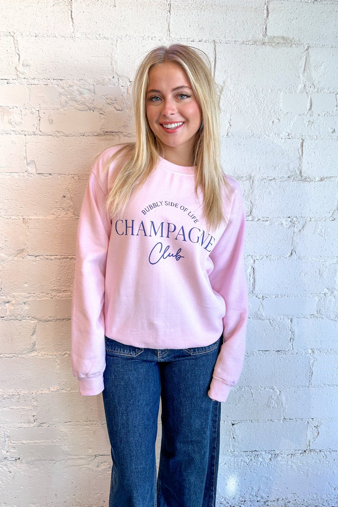 Bubbly Side of Life Sweatshirt, Pink Sweatshirt, Sweatshirt, Crewneck, Graphic Sweatshirt, Long Sleeve Shirt, Dallas Boutique, Boutique Shopping, Boutique Clothing 