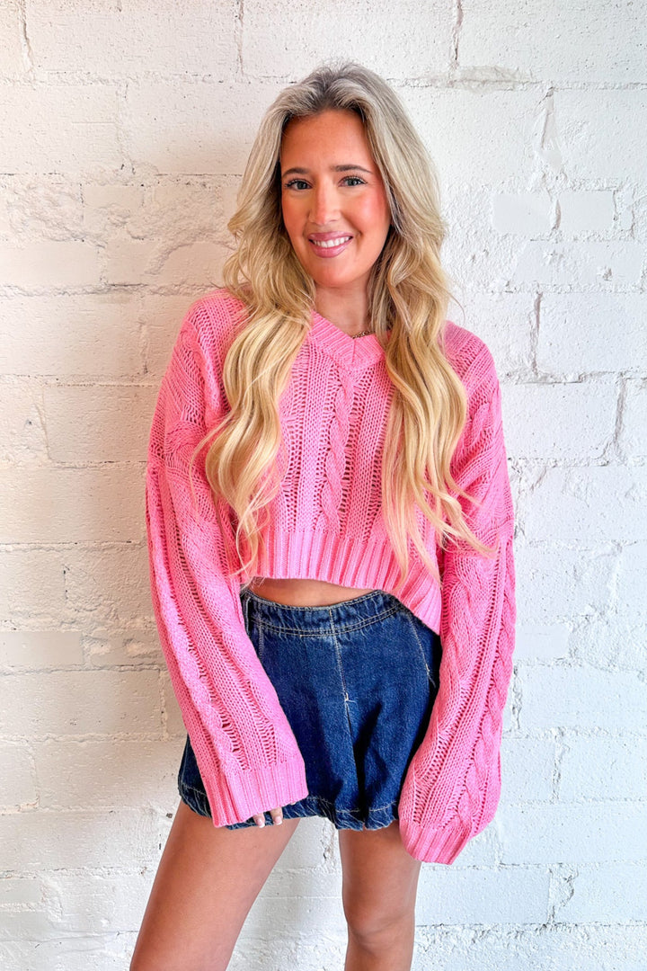 Cable Knitted Crop Sweater, Cropped Sweater, Sweater Weather, Dallas Boutique, Valentines Sweater, Adeline Boutique 