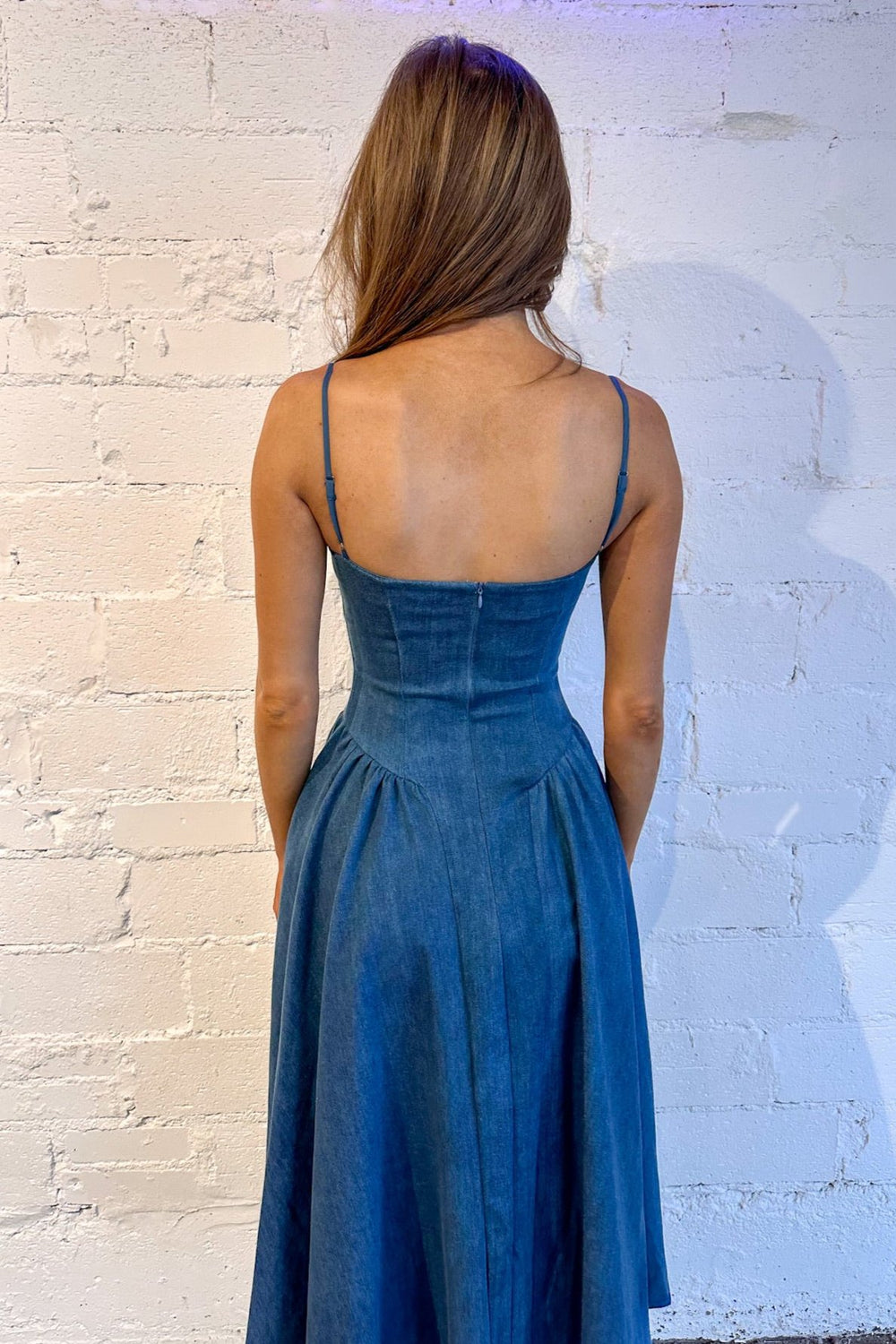 Carrie Fit & Flare Denim Midi Dress, Midi Dress, Denim Dress, Brunch Outfit, Wedding Guest Dress, Dresses, Dallas Boutique, Adeline Boutique 