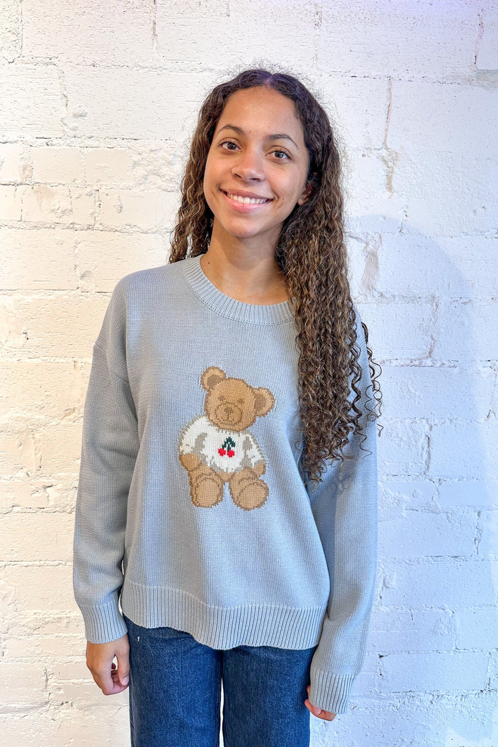 Cherry Bear Sweater, Bear Sweater, Sweater, Adeline Boutique 