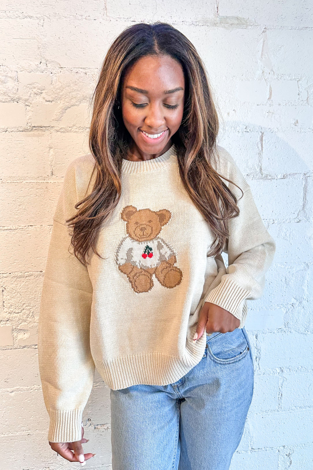 Cherry Bear Sweater, Bear Sweater, Adeline Boutique, Sweater Weather 