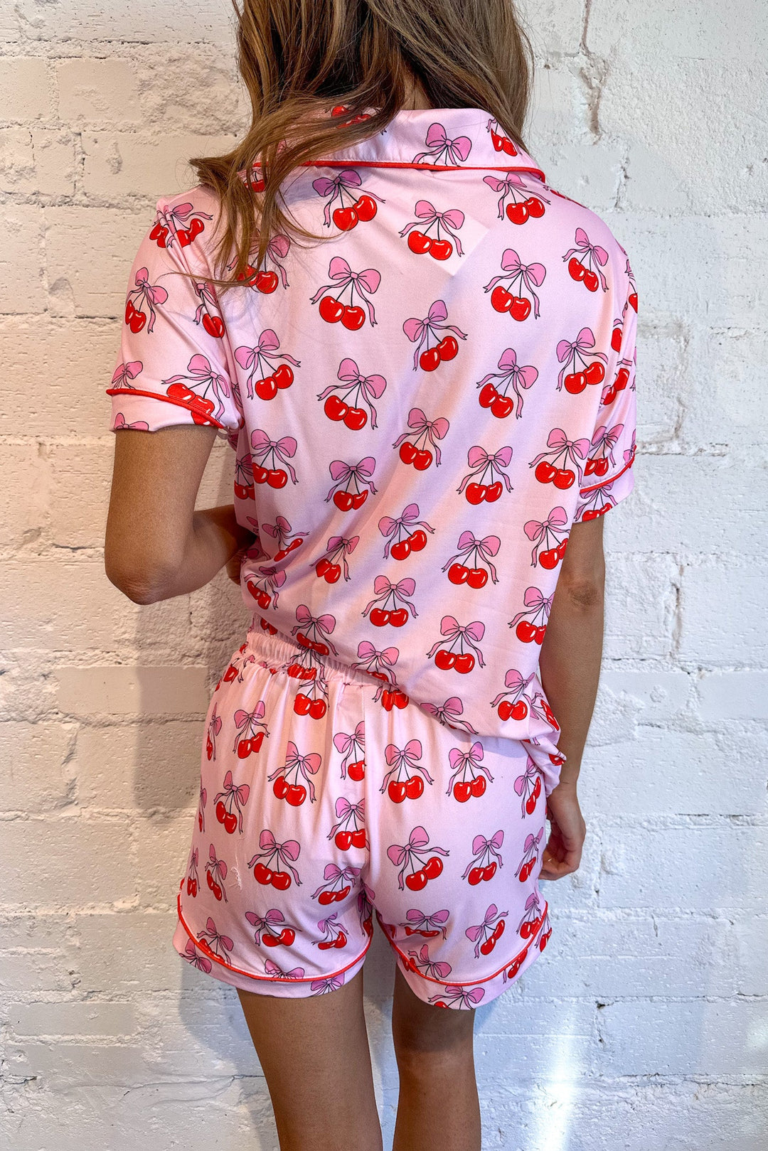 Cherry Bow Repeat Cotton Pajama Bottoms, Pajamas, Pajama Set, Lounge Set, Adeline Boutique, Dallas Boutique