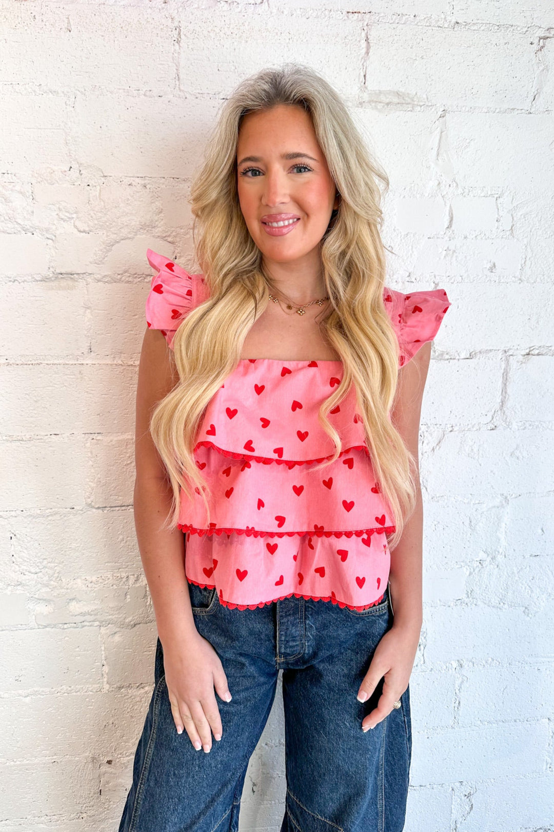 Confetti Hearts Top, Valentines Outfit, Hearts Top, Valentines Day Tops, Adeline Boutique 