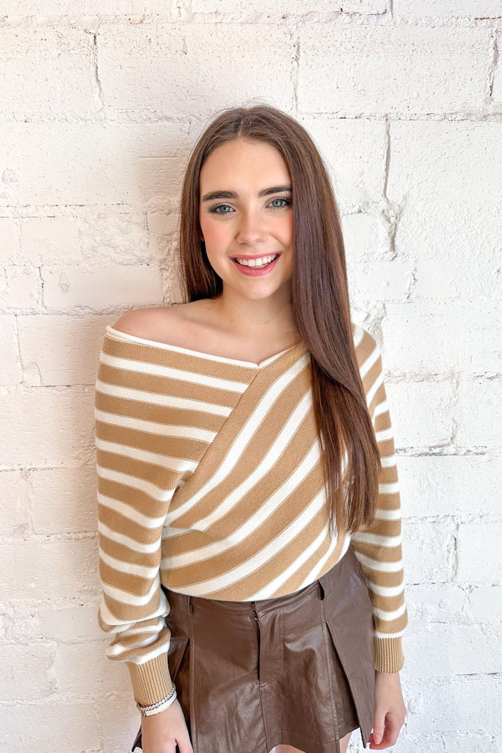 Cross Stripe V Neck Sweater, Sweater, Sweater Weather, Adeline Boutique