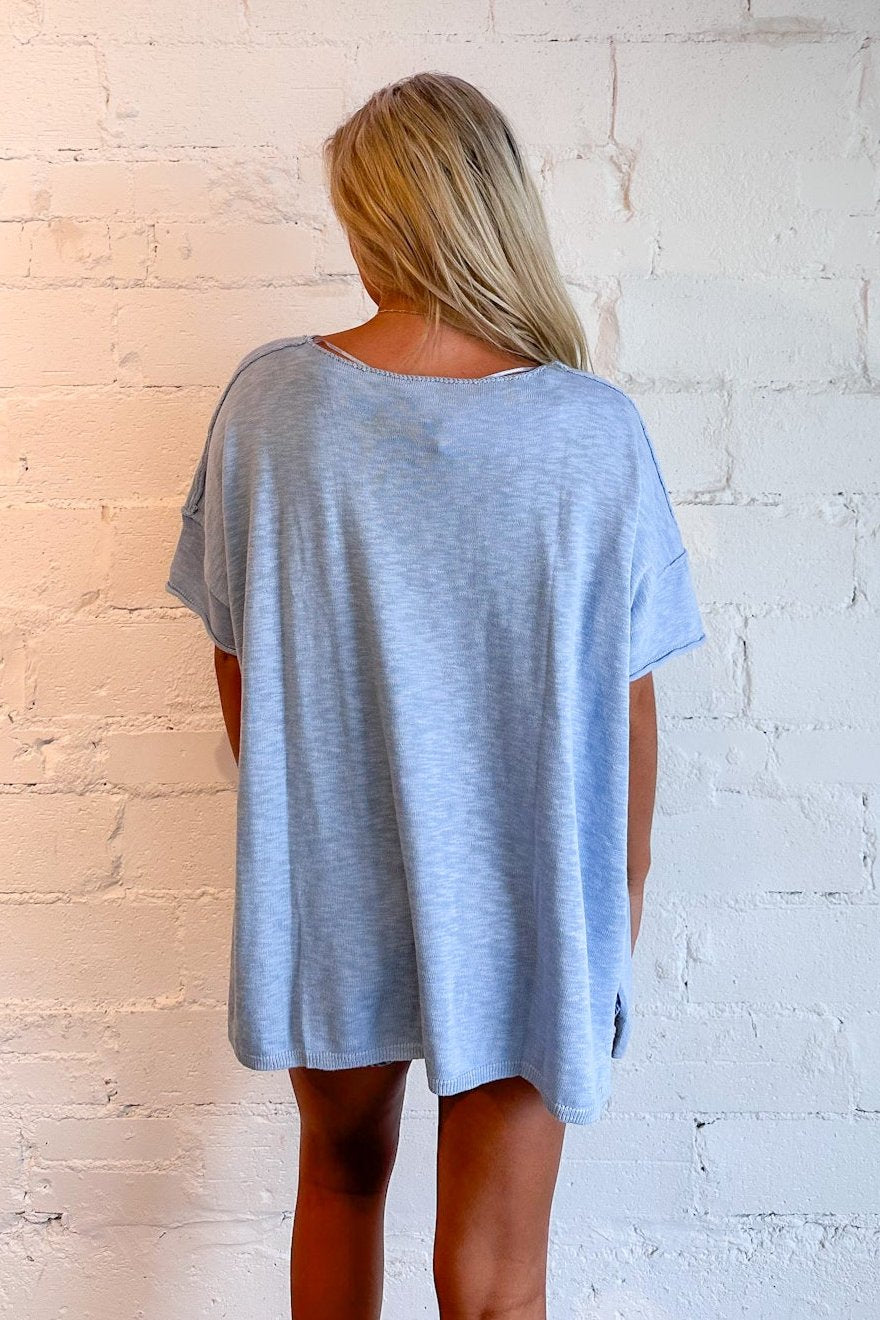 Dani Crew Neck Top, Light Blue, Navy, Brown, Womens boutique, boutique