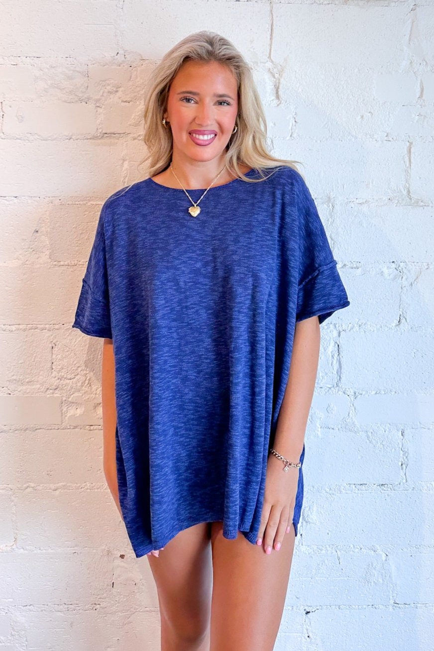 Dani Crew Neck Top, Light Blue, Navy, Brown, Womens boutique, boutique