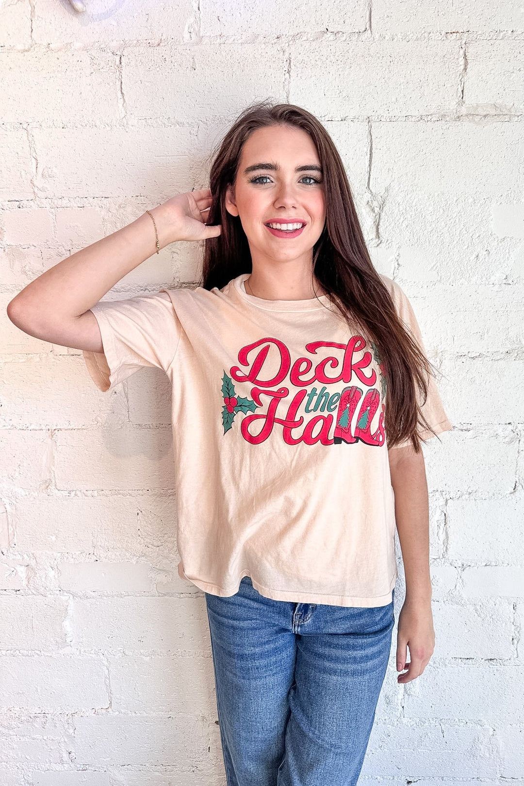 Deck he Halls Perfect BF Tee, Christmas Tee, Holiday Shirts, Adeline Boutique, Dallas Boutique, 