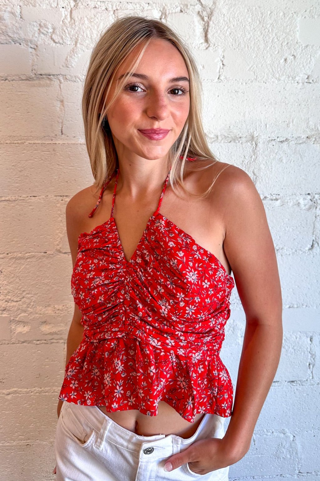 Dallas boutique, boutique shopping, trendy boutique, preppy boutique, junior boutique, teen boutique, halter top, red halter top, red floral halter top 