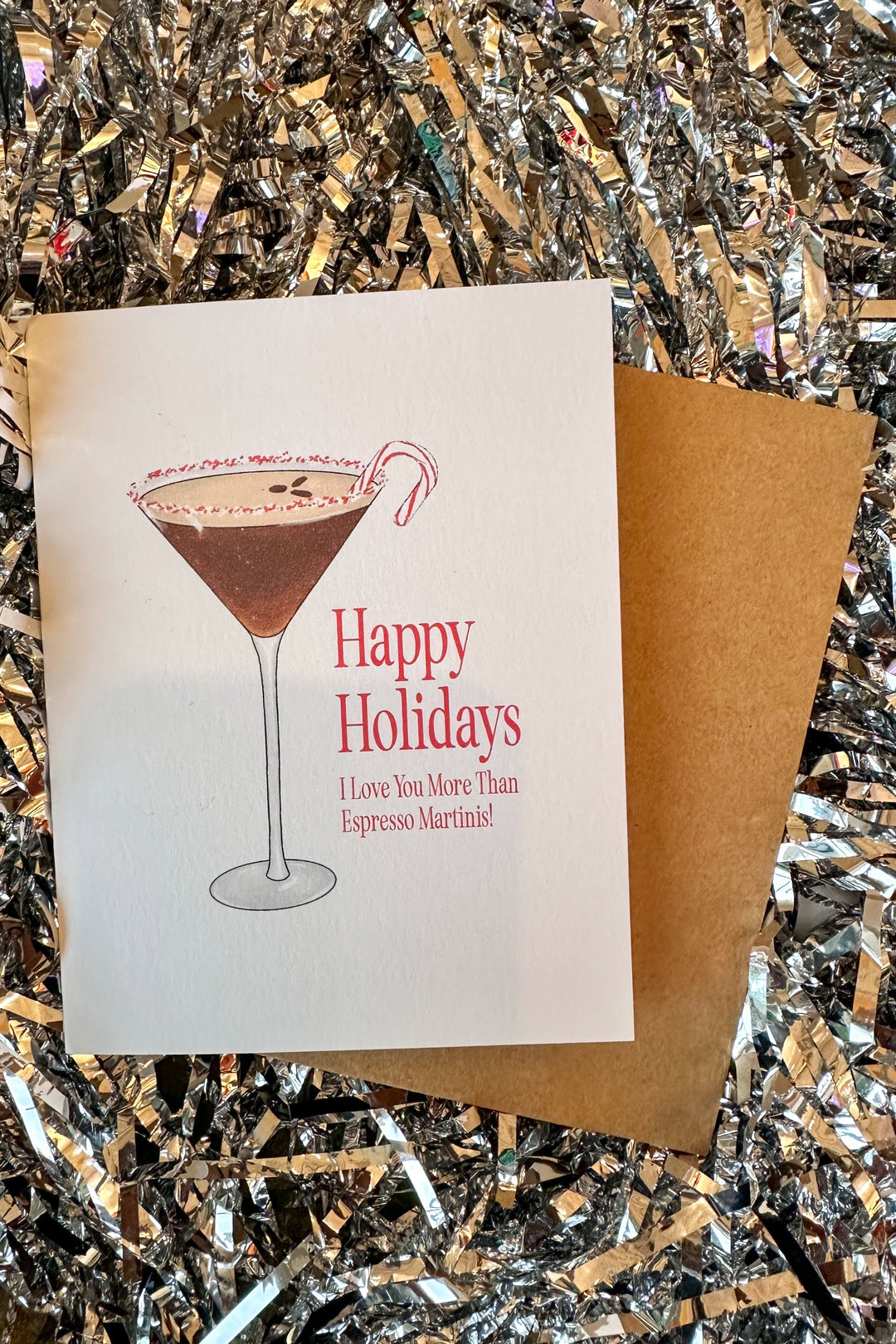 Espresso Martini Candy Cane Greeting Card, Greeting Cards, Holiday Cards, Adeline Boutique 