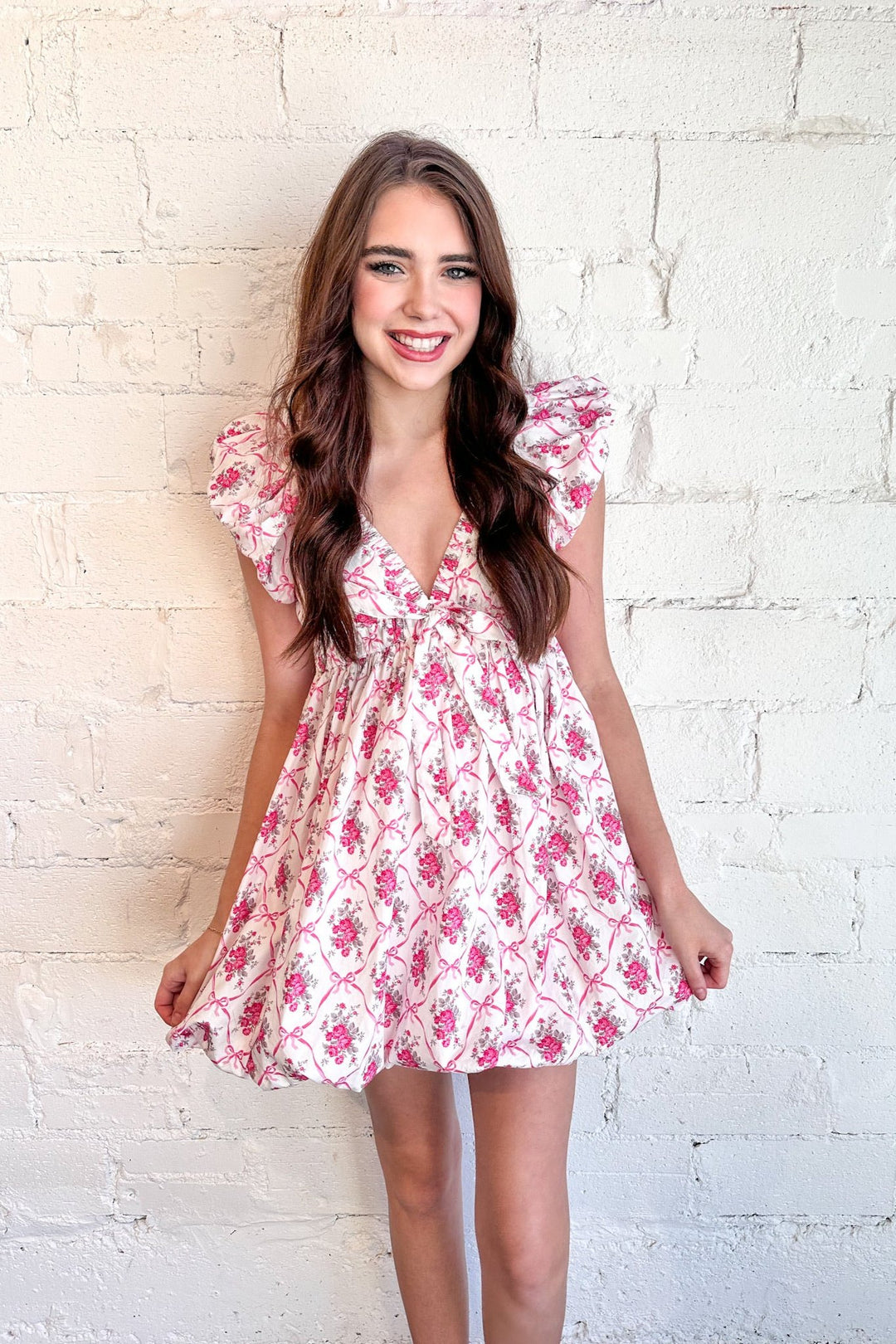 Floral & Bow Print Bubble Dress, Floral Dress, Bubble Dress, Dress, Adeline Boutique 