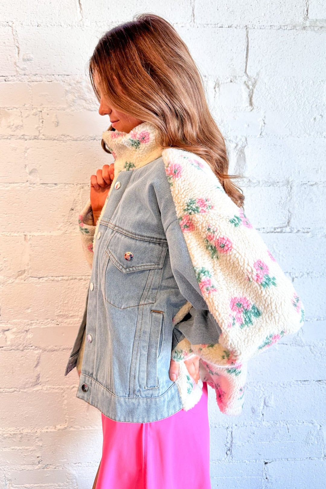 Floral Shearling Denim Jacket