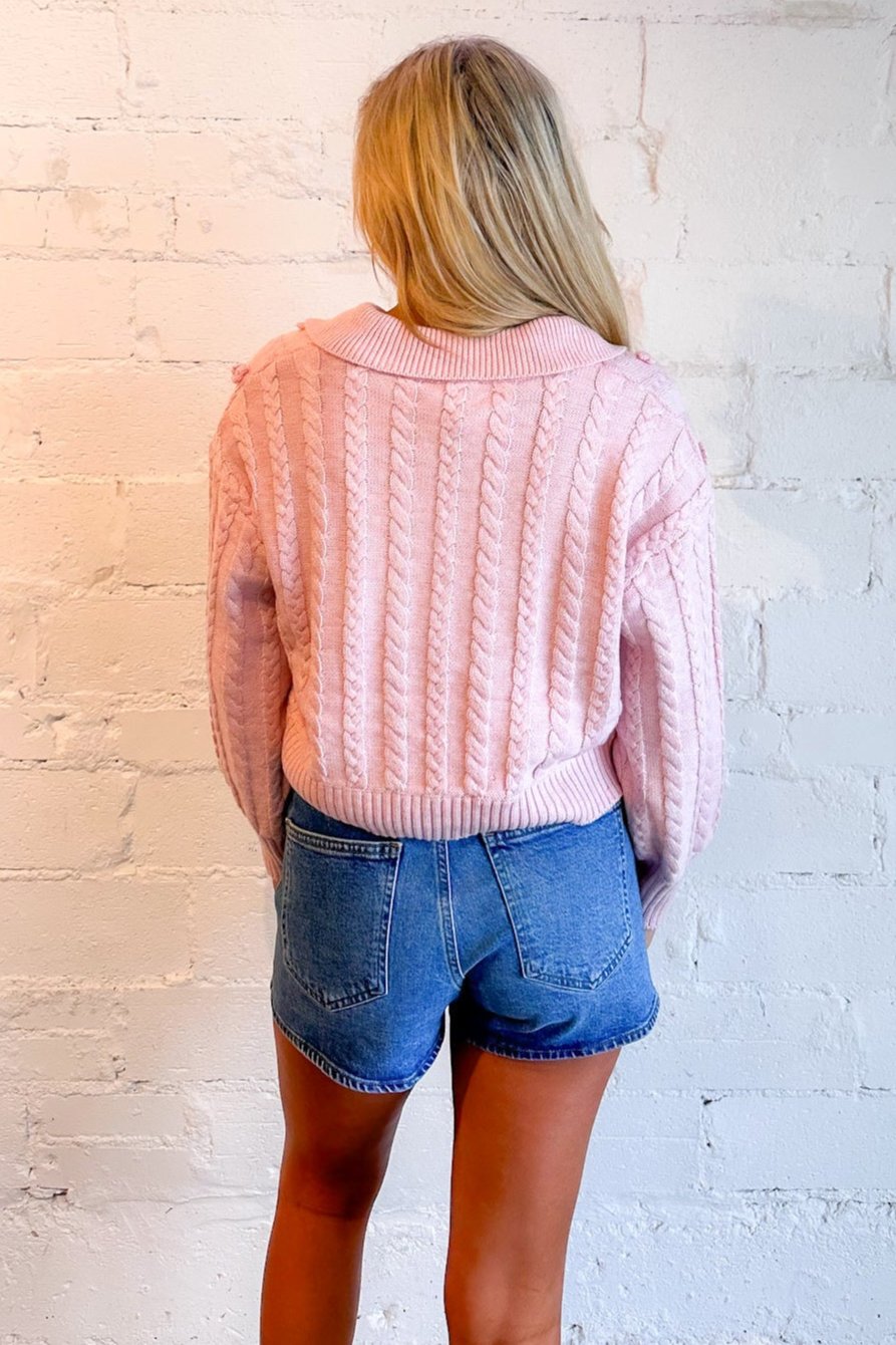 Flower Deco Knit Sweater Pink, Pink Top, Sweater. Womens, boutique, boutique