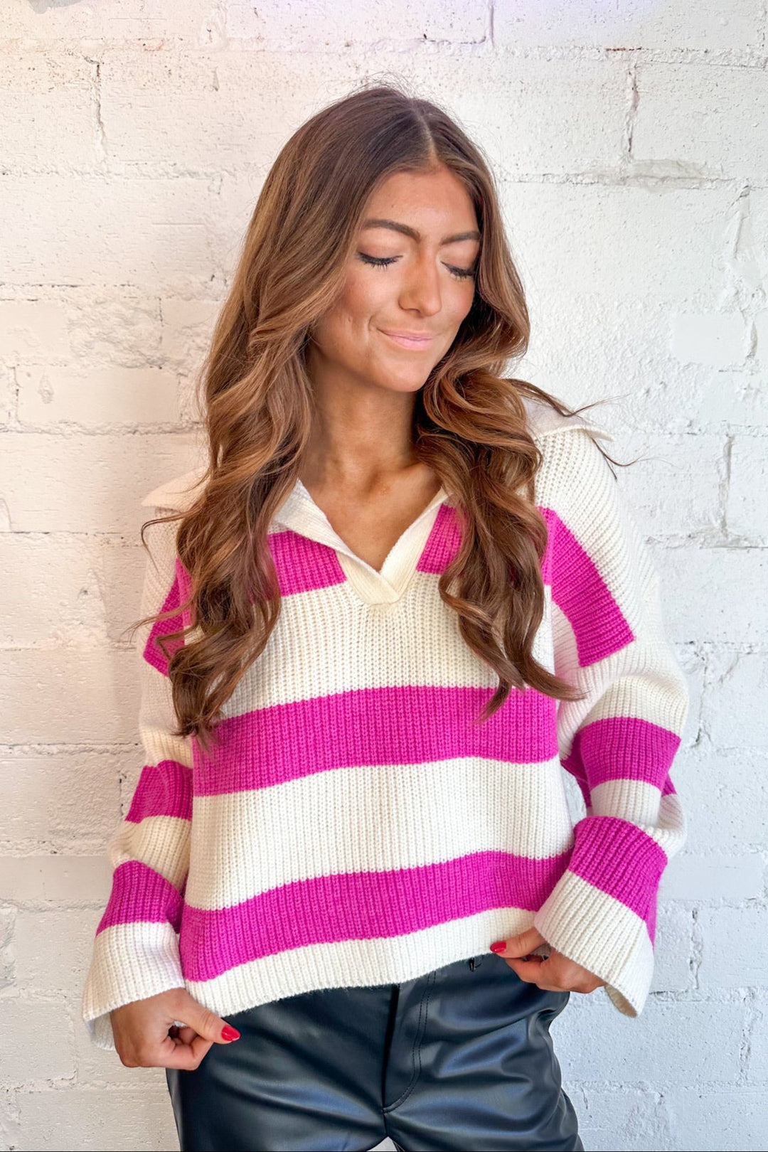 Fuchsia Striped Knit Sweater, Knit Sweater, Sweater, Adeline Boutique, Top