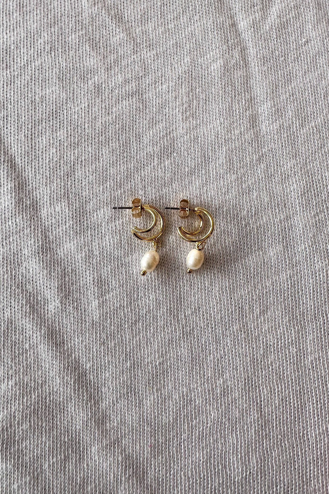 Gold Dipped Double Hoop Pearl Earring, Earrings, Adeline Boutique, Jewelry 