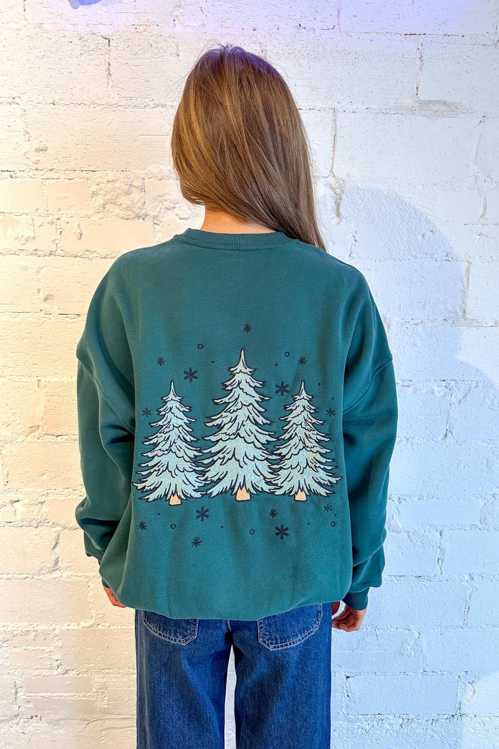 Green Christmas Tree Embroidered Sweatshirt, Sweatshirts, Graphic Sweatshirts, Holiday Sweater, Adeline Boutique, Fall Fashion