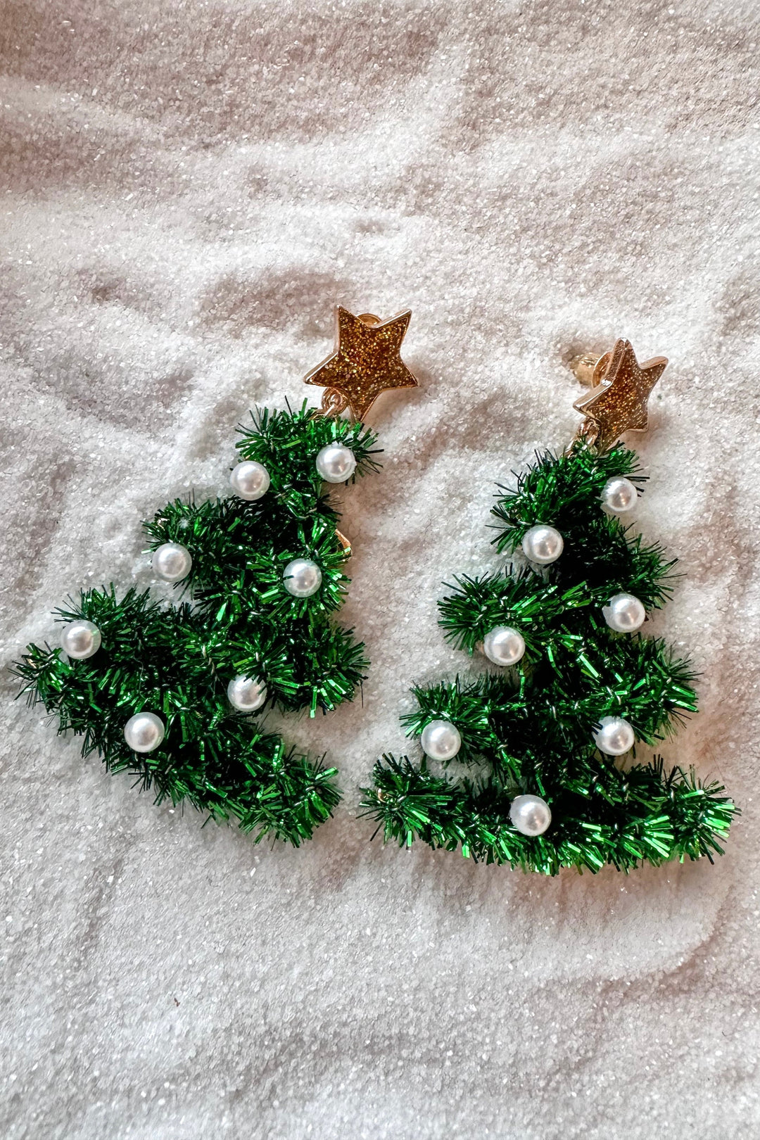 Green Tinsel Tree Earrings, Holiday Earrings, Adeline Boutique, Boutique Jewelry 