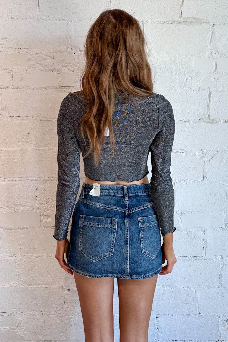 Gwen Sparkle Crop Top Grey 