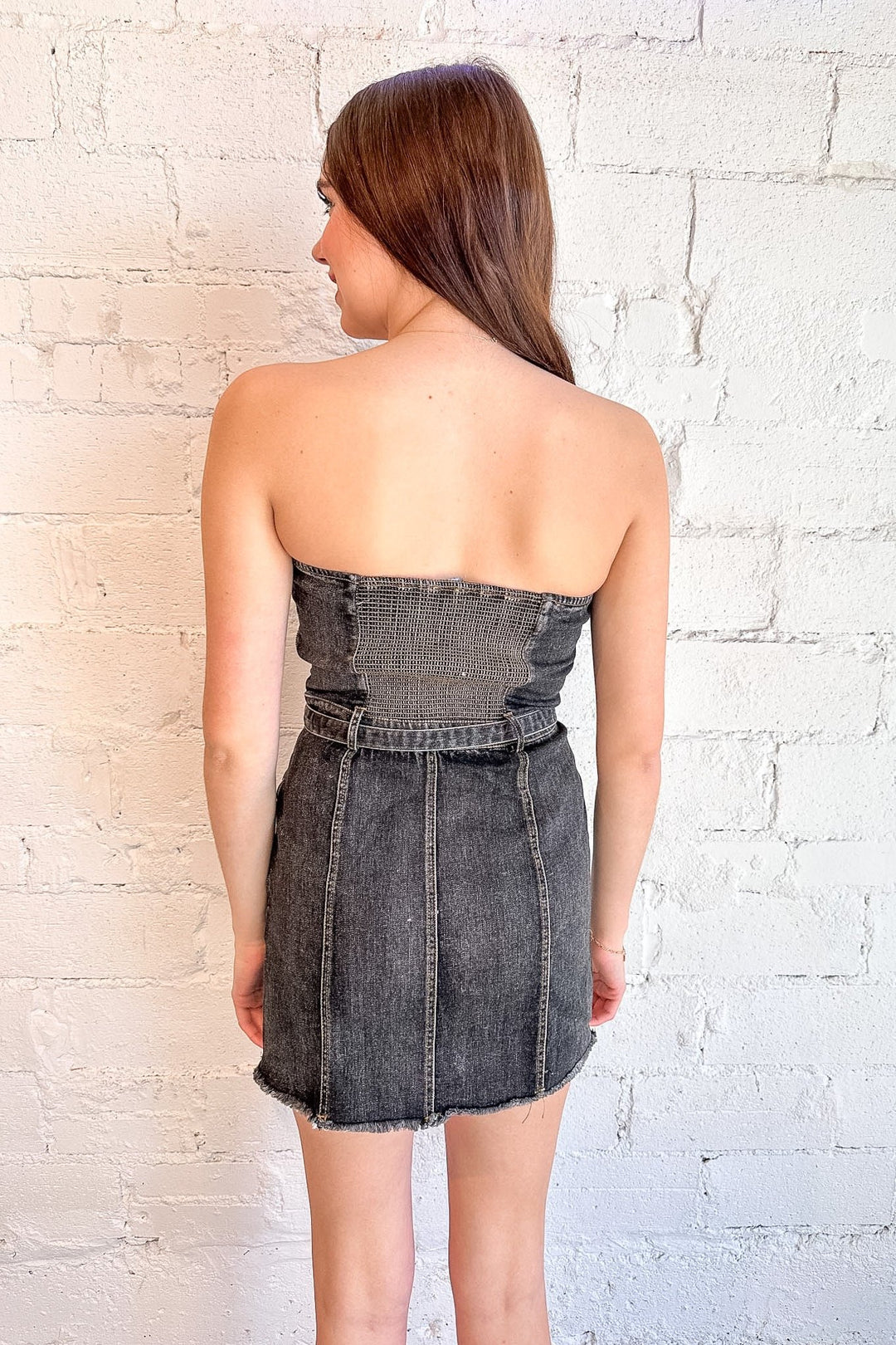 Harley Black Denim Strapless Mini Dress, Mini Dress, Denim, Denim Dress, Adeline Boutique, Dallas Boutique 