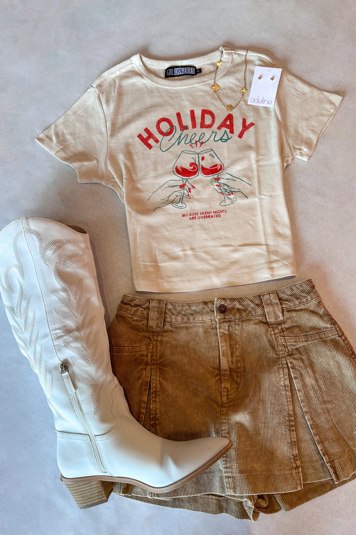 Holiday Cheers Cropped Tee, Cropped Tee, Baby Tee, Graphic Tee, Adeline Boutique, Graphic Shirt 