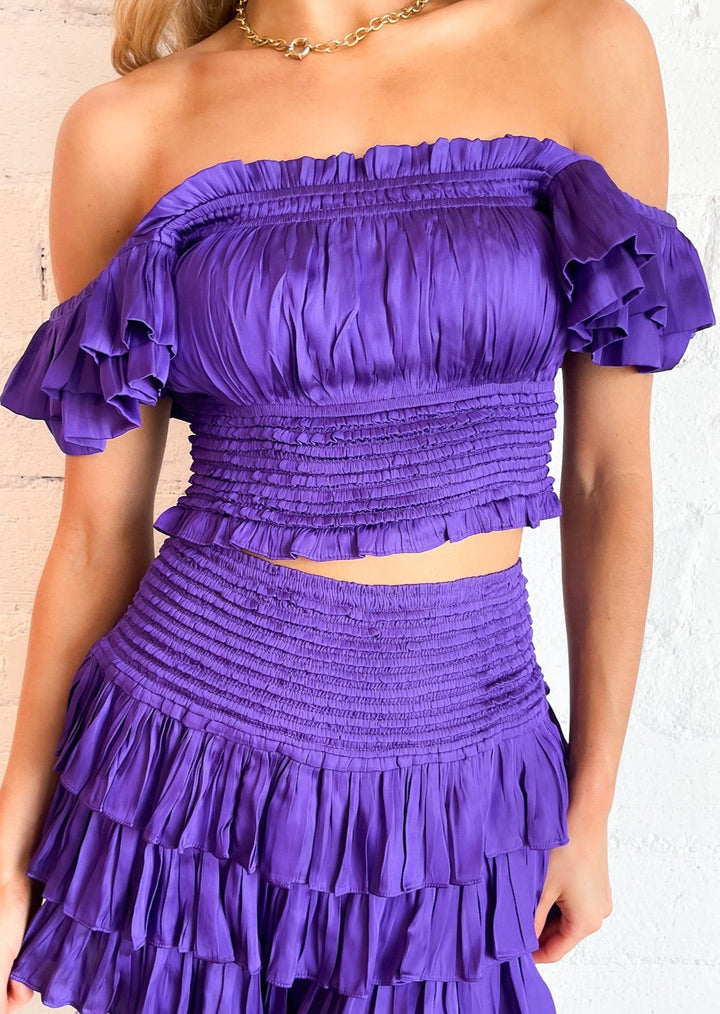 Purple Ruffle Sleeve Smock Top