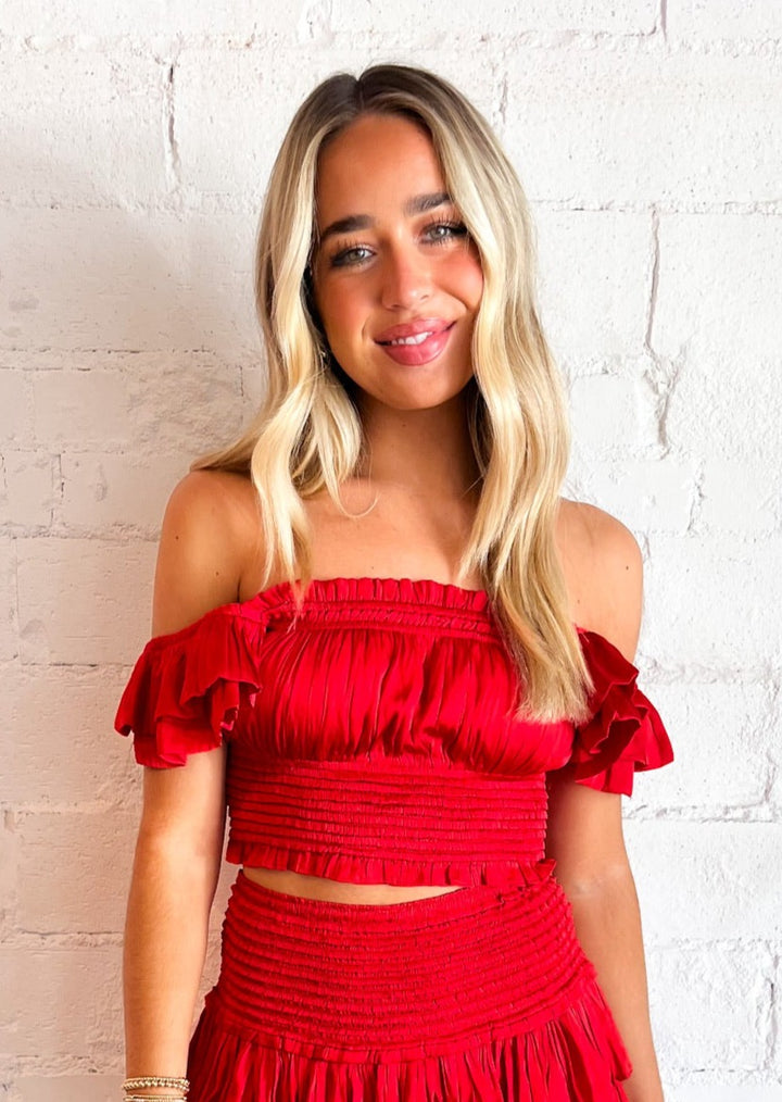 Red Ruffle Sleeve Smock Top