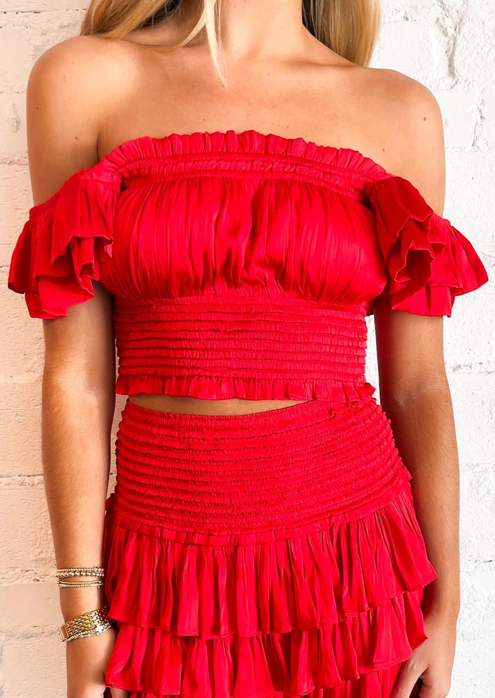 Red Ruffle Sleeve Smock Top