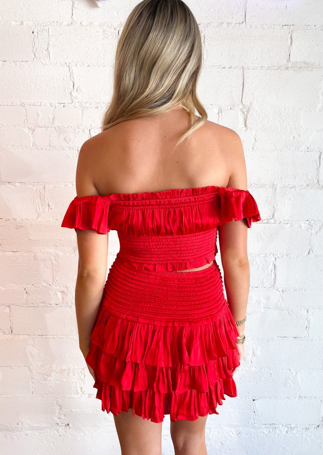 Red Ruffle Sleeve Smock Top