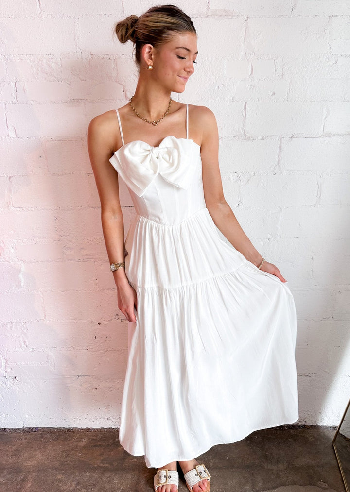 All About the Bows Dress, Dresses, Adeline, Adeline, dallas boutique, dallas texas, texas boutique, women's boutique dallas, adeline boutique, dallas boutique, trendy boutique, affordable boutique, white dress, white maxi dress 