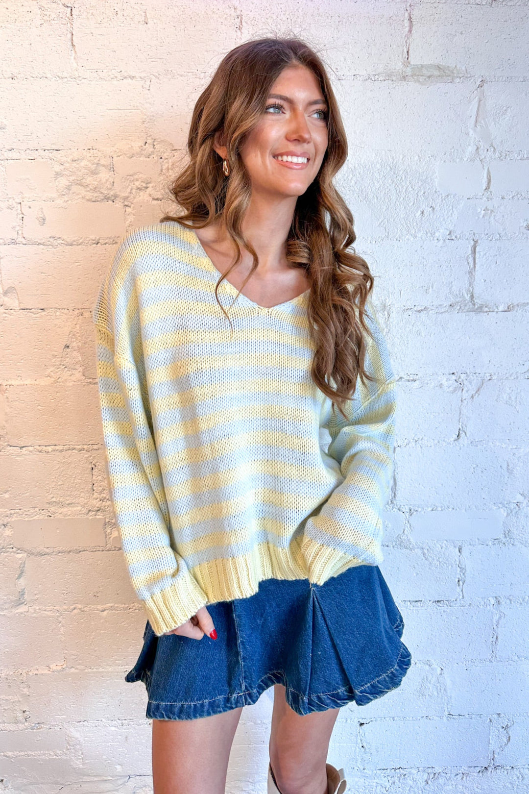 Kristen V Neck Stiped Sweater, Sweater, Adeline Boutique, Sweater Weather, Tops