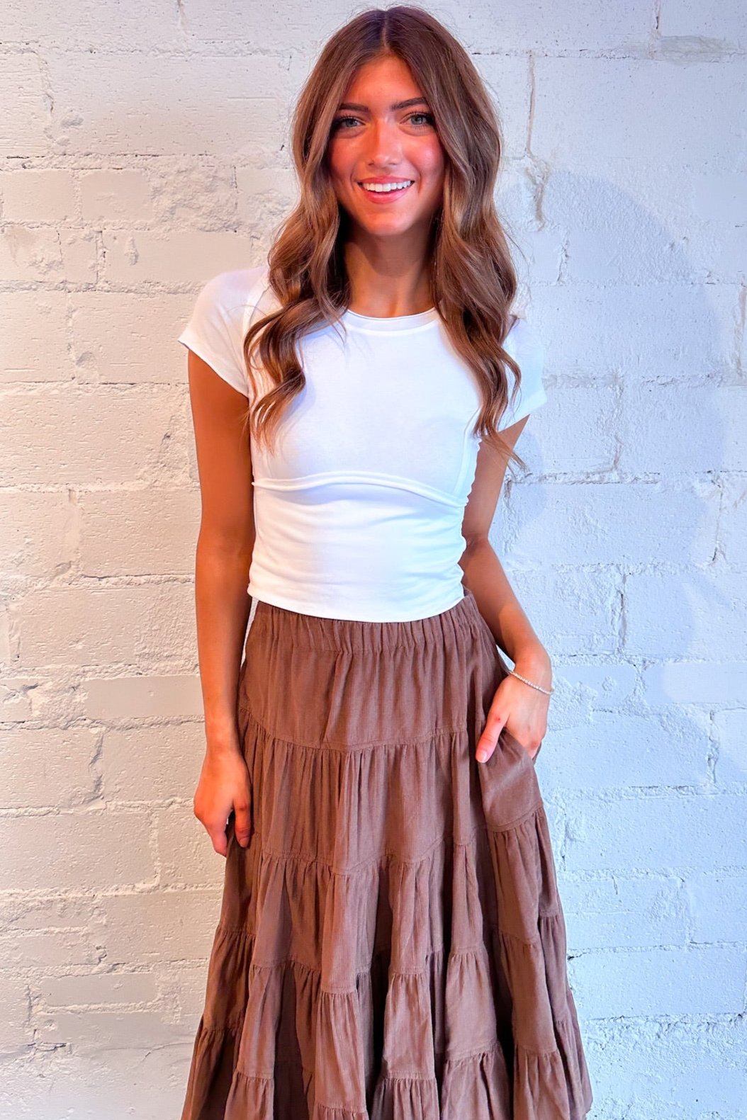 Latte Tiered Midi Skirt