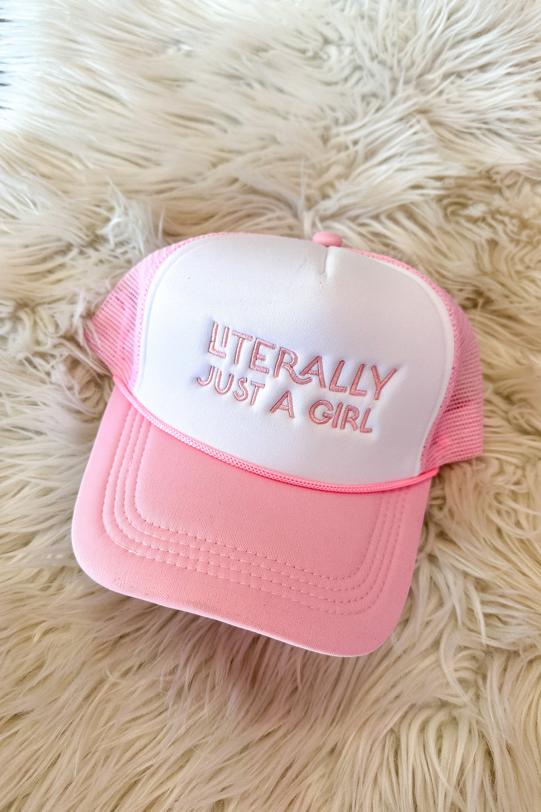 Literally Just A Girl Embroidered Trucker Hat, Trucker Hat, Adeline Boutique, Gift Ideas