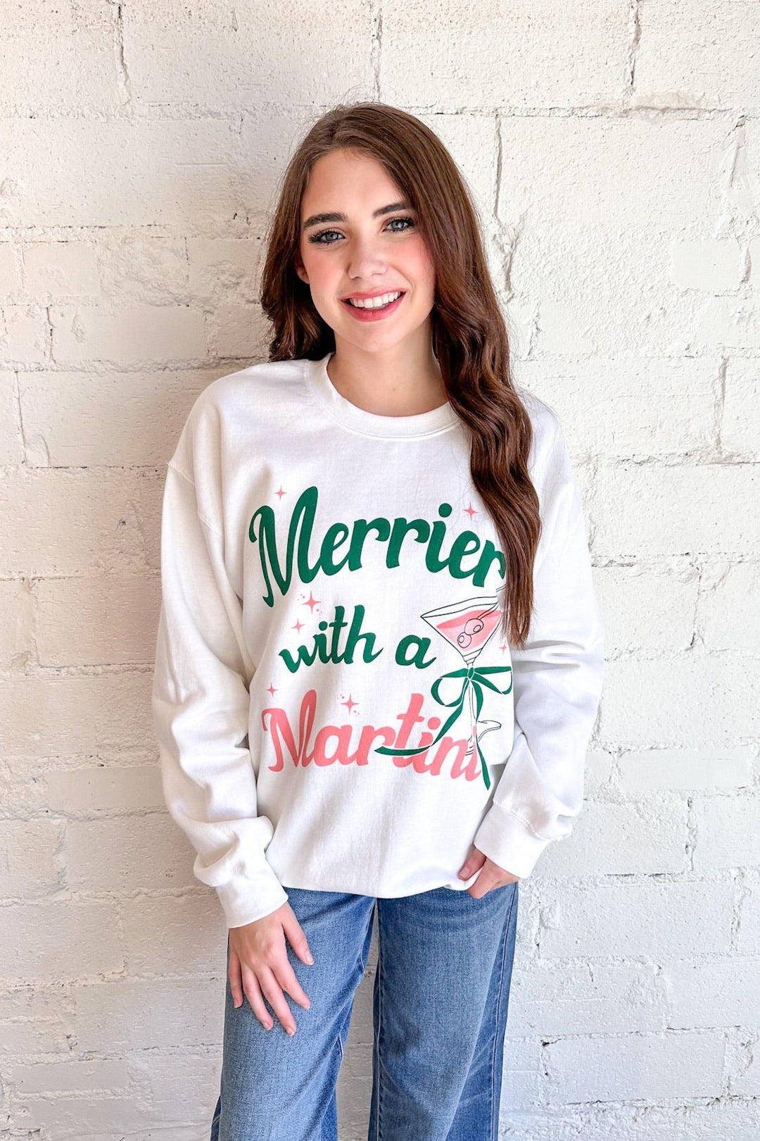 Merrier with a Martini, Christmas Crewneck, Sweater, Holiday Sweater, Adeline Boutique