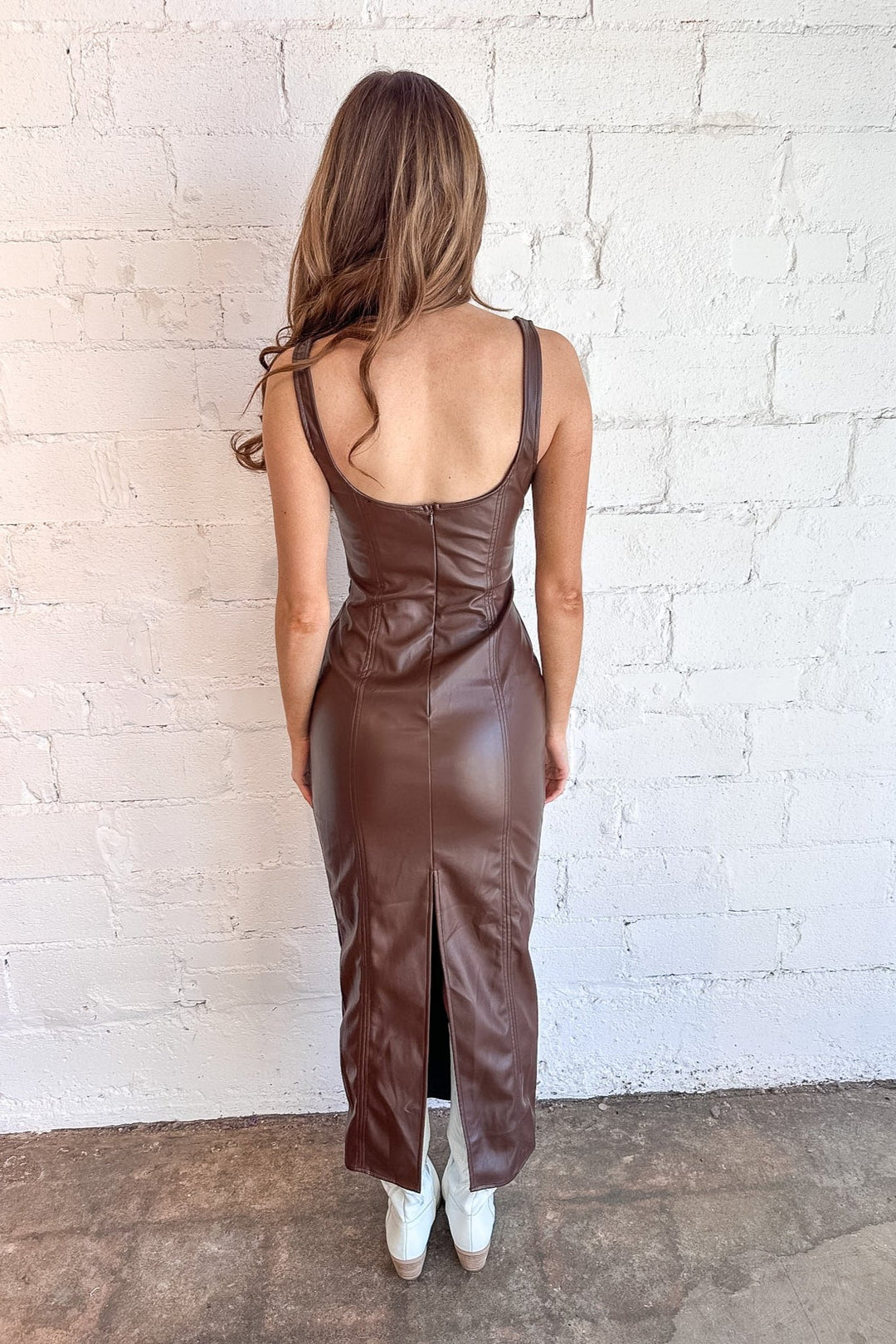 Mocha Magic Maxi Dress, Maxi Dress, Leather Dress, Brown Dress, Adeline Boutique