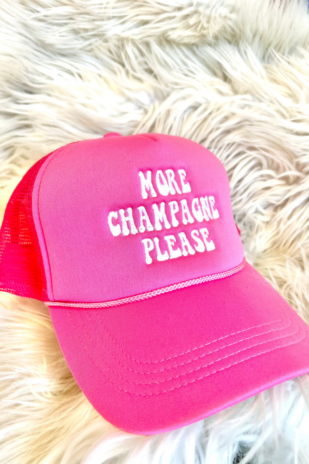 More Champagne Please Trucker Hat, Trucker Hat, Adeline Boutique, Dallas Boutique, Accessories, Gift Idea