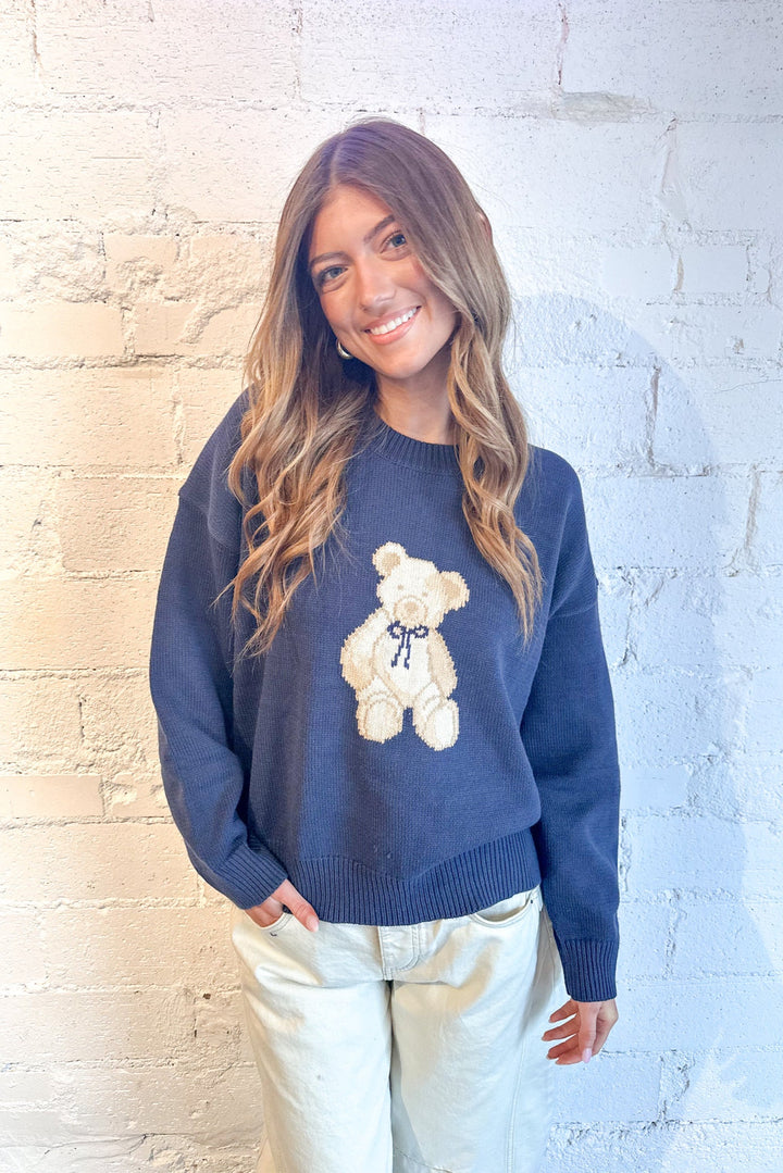 Bow Teddy Bear Sweater, Sweater Weather, Adeline Boutique, Graphic Sweater, Knit Top