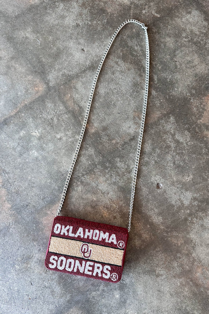 Oklahoma Sooners Clutch, Gameday Accessory, Beaded Clutch, Dallas Boutique, Boutique Accessory, Boomer Sonners, Purse, Clutch