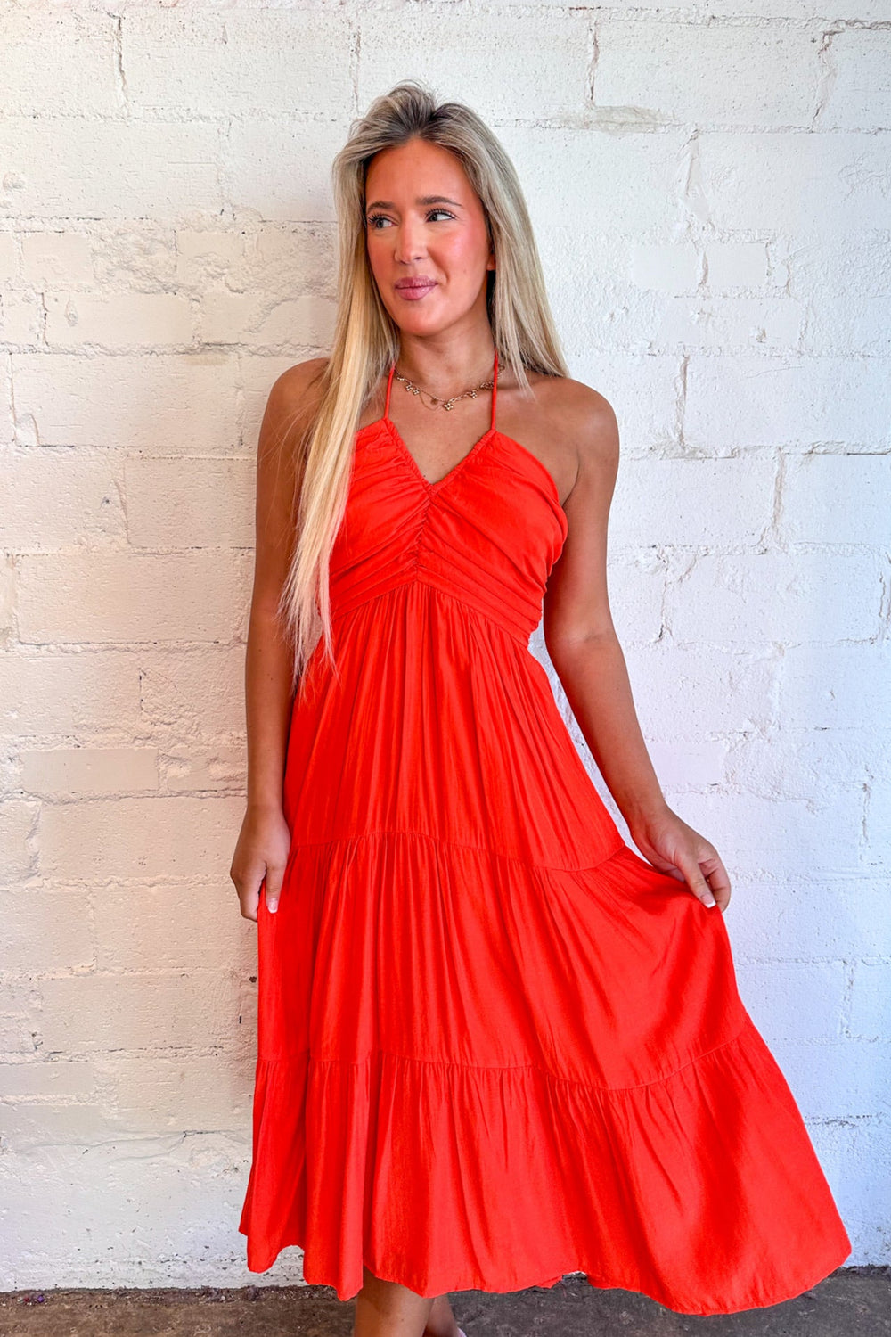 Haltered Ruched Midi Dress, Maxi Dress, Dresses and Rompers, Adeline Boutique, Spring, Sundresses