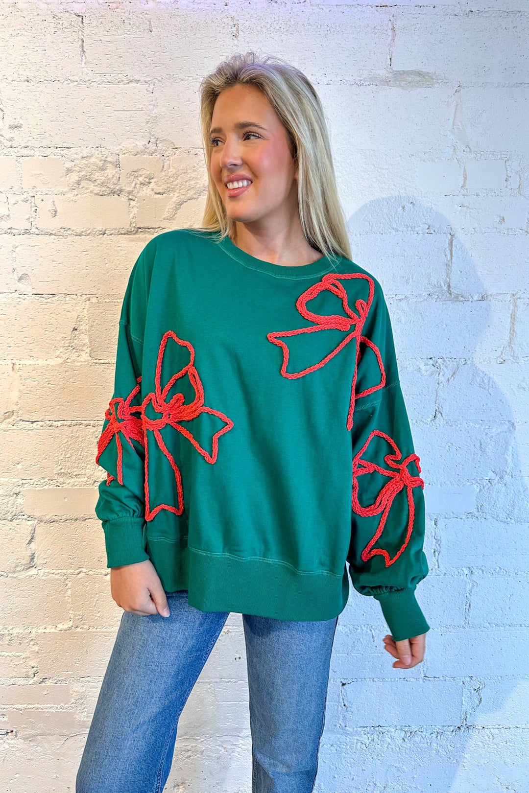 Over The Top Bow Sweater, Bow Sweater, Sweaters, Holiday Sweater, Adeline Boutique, Dallas Boutiques 