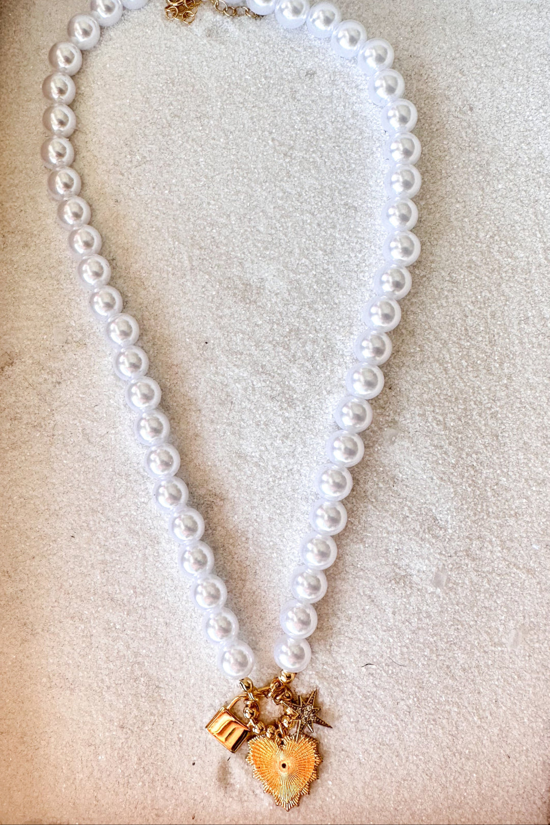 Pearl Heart Charm Necklace, Pearl Necklace, Jewelry, Necklace, Adeline Boutique, Dallas Boutique, Boutique Jewelry 