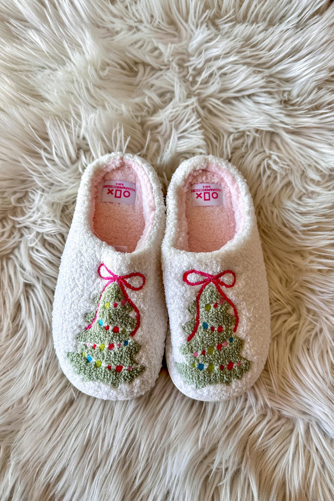 Pink Bow Christmas Tree Slippers, Christmas Slippers, Slippers, Shoes, House Shoes, Adeline Boutique 