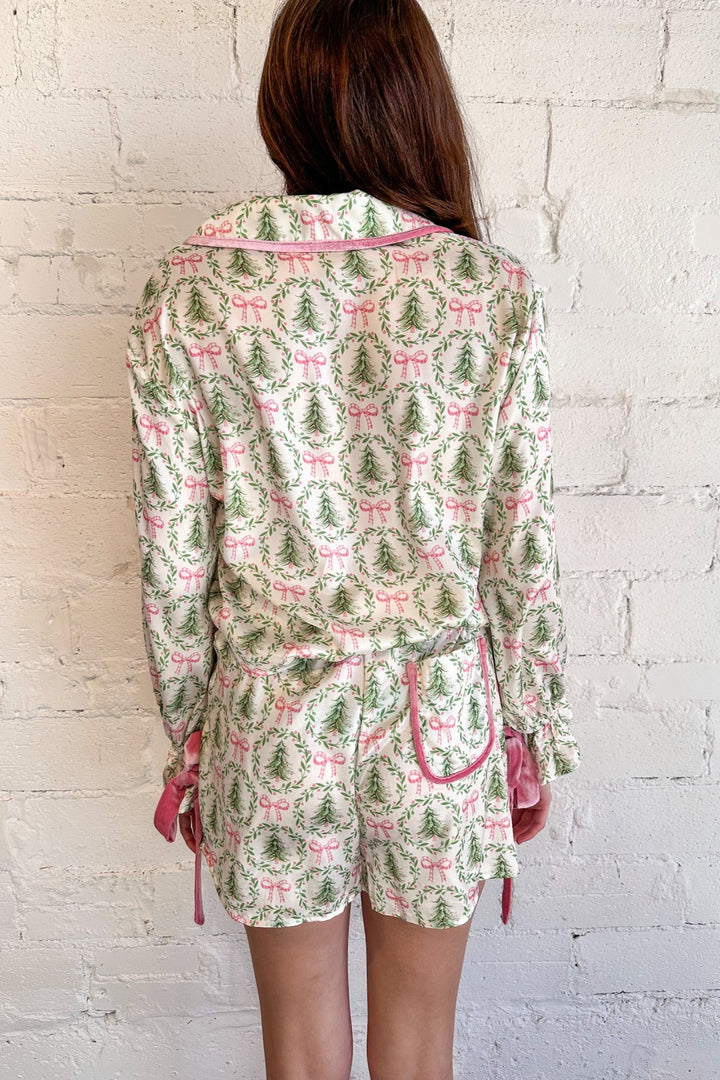 Pink Bow Mistletoe Pajama Shorts, Christmas Pajamas, Pajamas, Adeline Boutique 